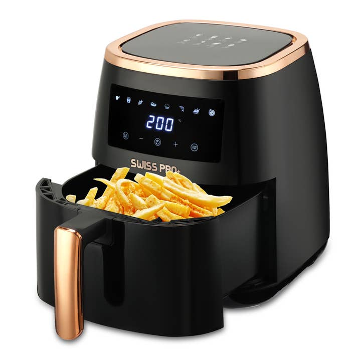 Friteuse à Air Swiss Pro+ 6,5L – Blanc & Or | Minuterie & Thermostat