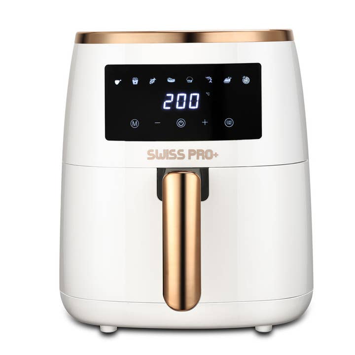 Friteuse à Air Swiss Pro+ 6,5L – Blanc & Or | Minuterie & Thermostat