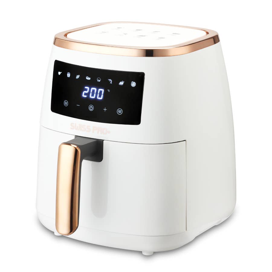 Friteuse à Air Swiss Pro+ 6,5L – Blanc & Or | Minuterie & Thermostat