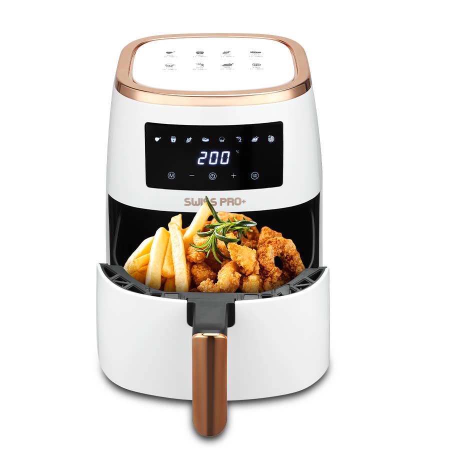 Friteuse à Air Swiss Pro+ 6,5L – Blanc & Or | Minuterie & Thermostat