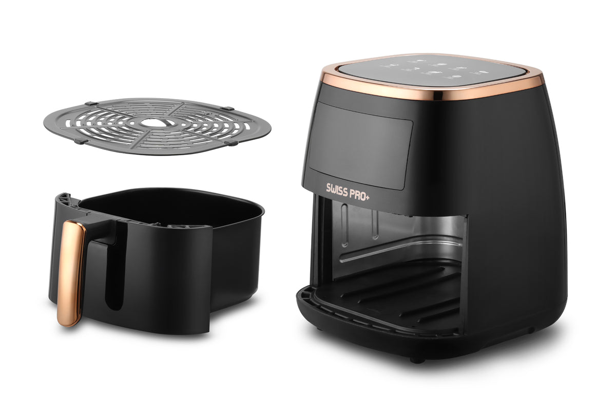 Friteuse à Air Swiss Pro+ 6,5L – Blanc & Or | Minuterie & Thermostat
