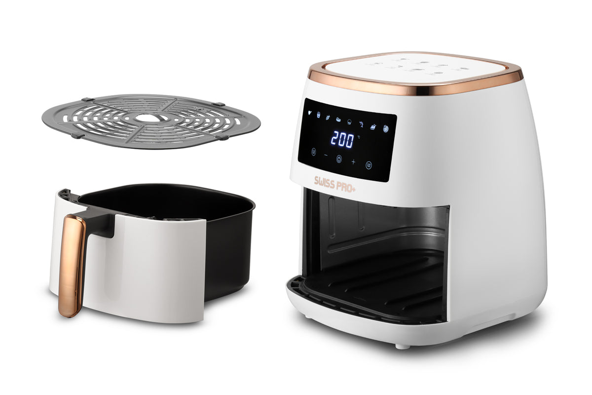 Friteuse à Air Swiss Pro+ 6,5L – Blanc & Or | Minuterie & Thermostat
