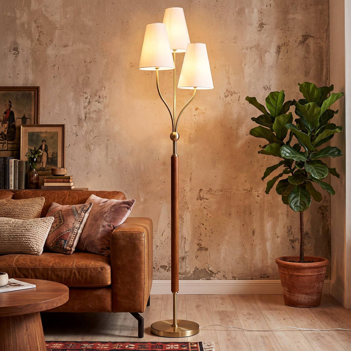 Lampadaire 3 Têtes | Abat-jours en Lin | H. 165 cm